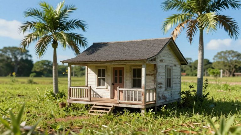 Tiny house in a sunny Louisiana landscape.