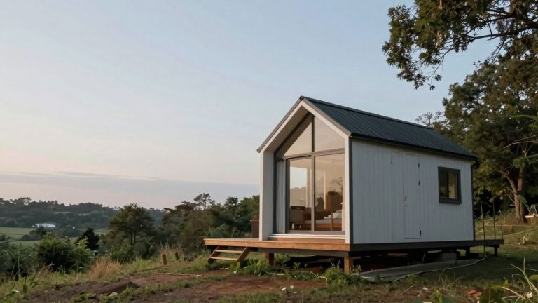 Tiny home in a natural setting, highlighting restrictions.