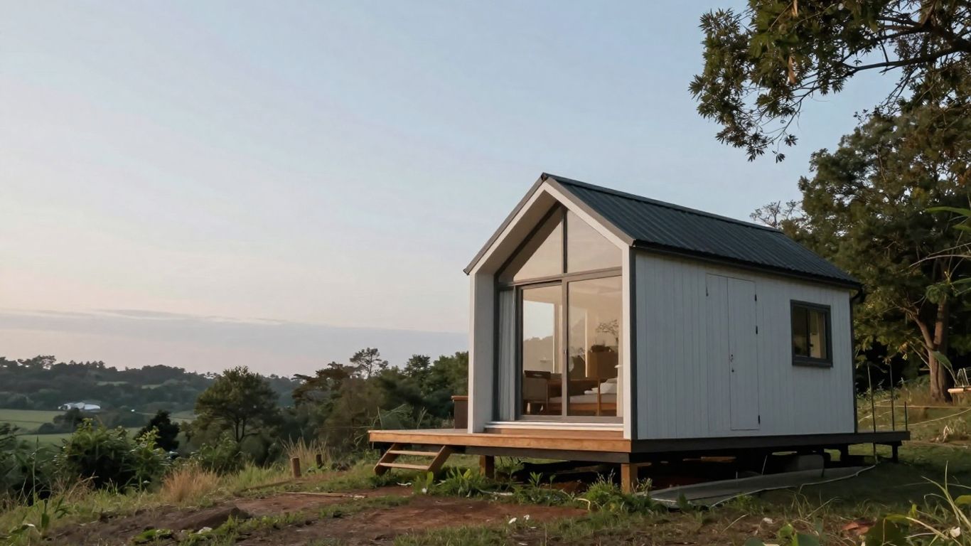 Tiny home in a natural setting, highlighting restrictions.