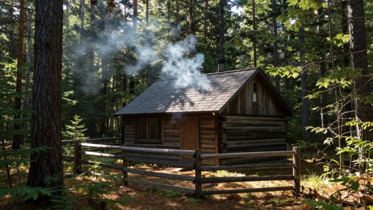 Off-grid cabin in a Maine forest