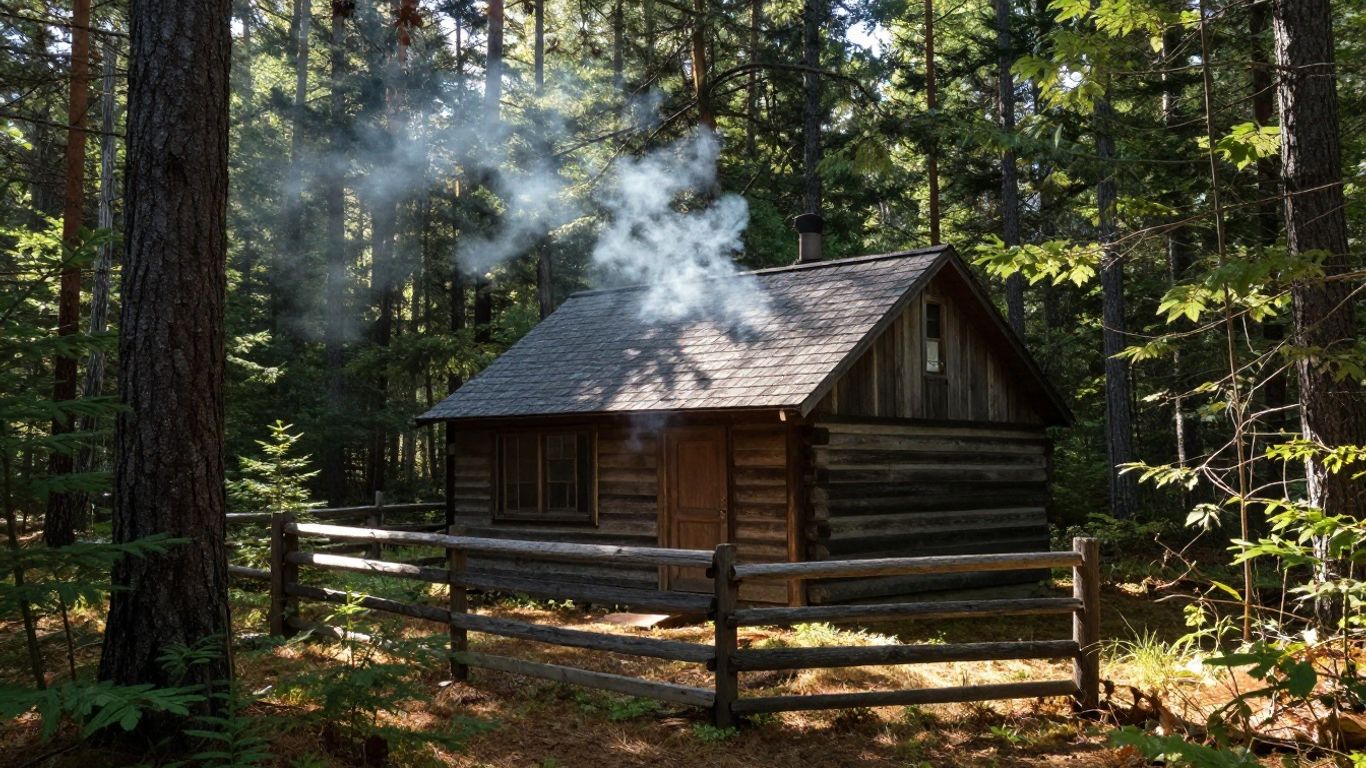 Off-grid cabin in a Maine forest