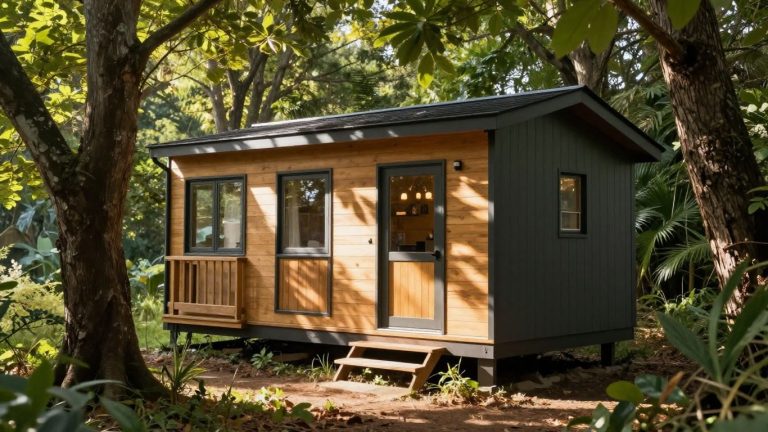 Tiny home in a serene, natural setting.