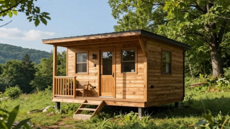 Virginia tiny home in a green landscape.