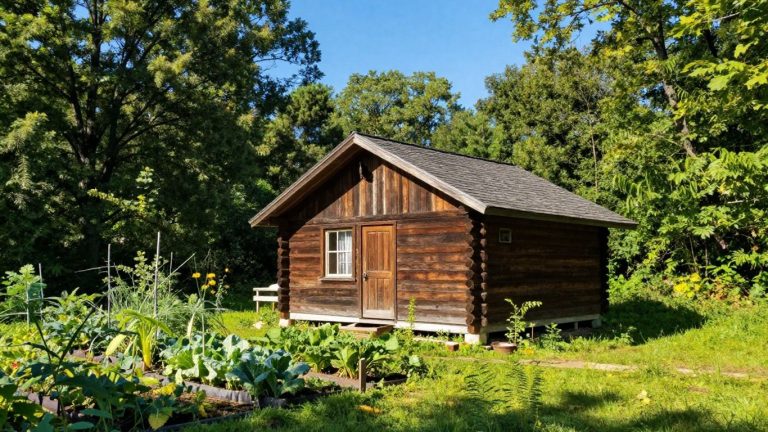 Off-grid cabin in a sunny Ohio forest.
