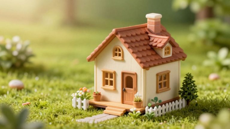 Tiny home in a sunny, green landscape.