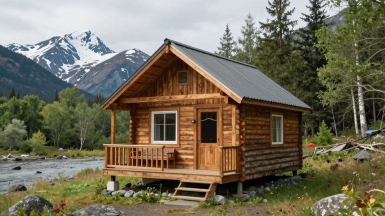Tiny house in Alaska with mountains