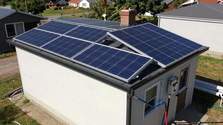 Tiny home with power, water, and waste connections.