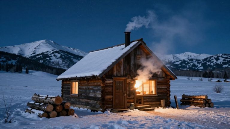 Off-grid cabin in Montana mountains