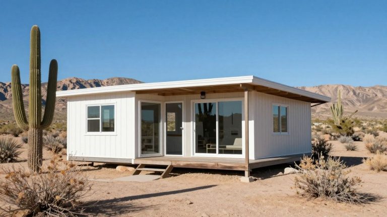 Nevada tiny home in a desert landscape.