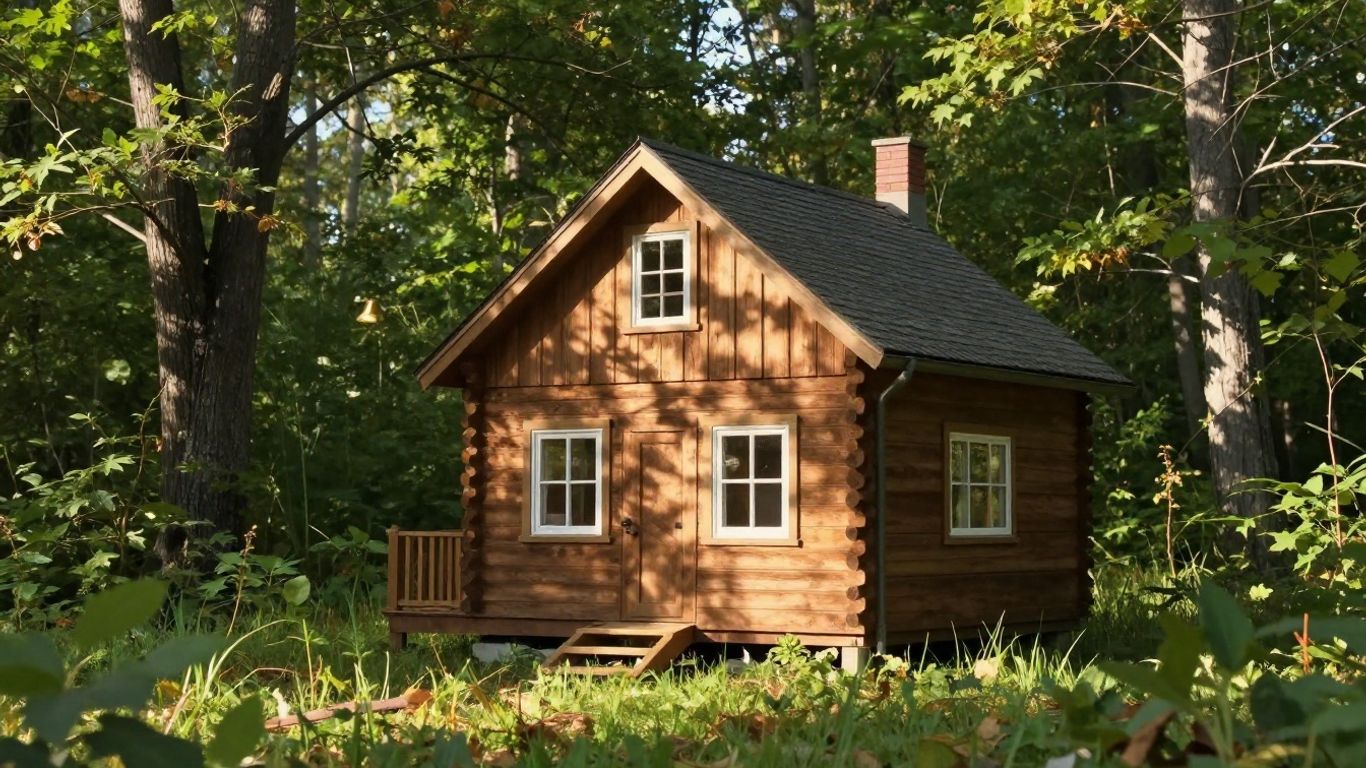 Tiny house in a sunny Minnesota backyard.