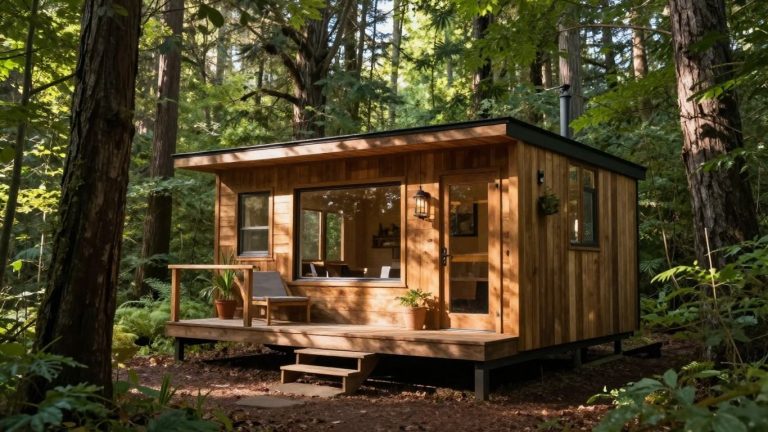 Oregon tiny home in a forest setting.