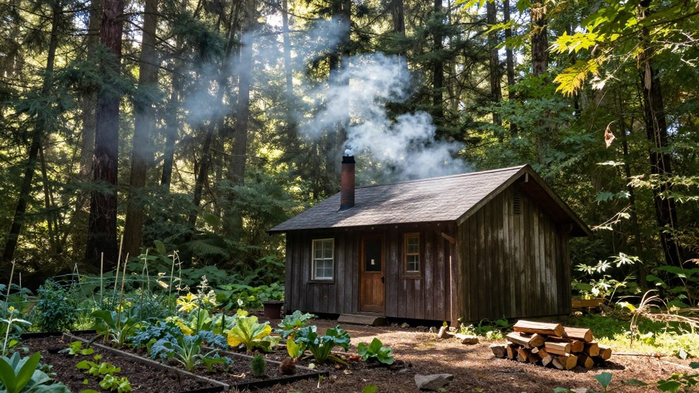 Off-grid cabin in Oregon forest