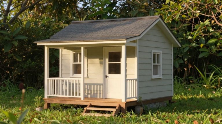 Tiny home in a sunny backyard.
